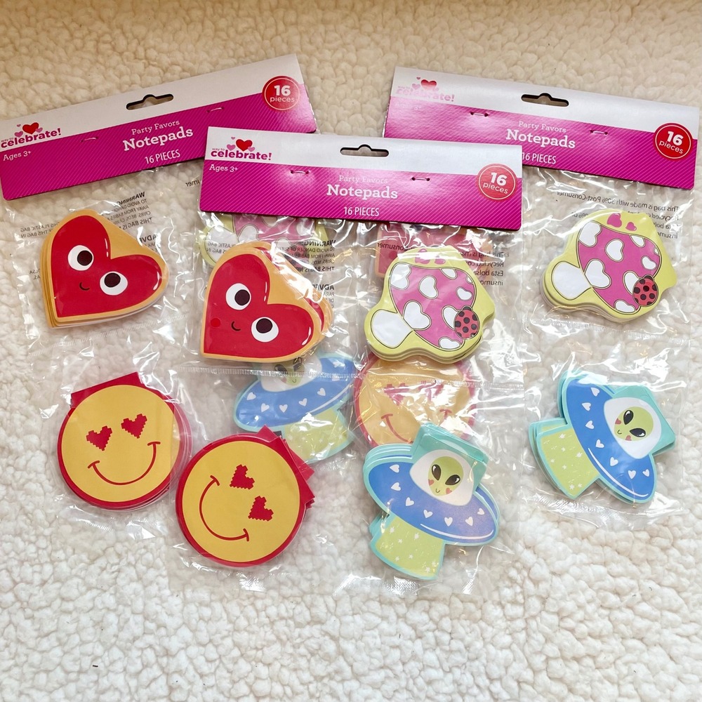 Way to Celebrate! Mini Notepads 3 Packs 48 Total Party Favors Heart UFO Mushroom